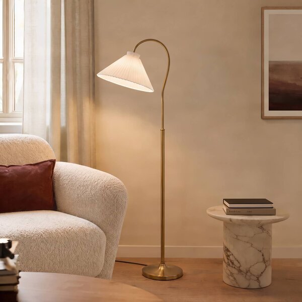 Lampa stojąca Lisbeth Lucande, biały / opal, salon / jadalnia, tkanina / materiał / jedwab, dworkowy / rustykalny