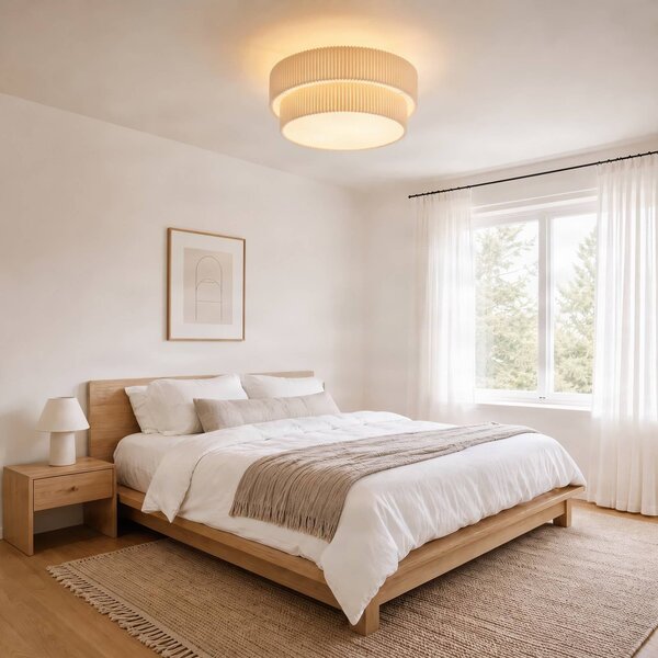 Lampa sufitowa Tazia Lindby, możliwość ściemniania, kremowy / amber, salon / jadalnia, tkanina / materiał / jedwab