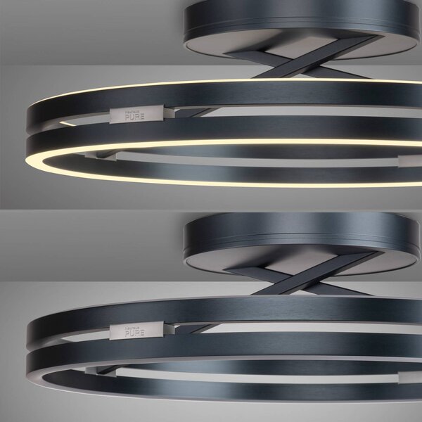 PURE Lampa sufitowa LED Loop, możliwość ściemniania, aluminiowy / szary / cynkowy, salon / jadalnia, aluminium, nowoczesny