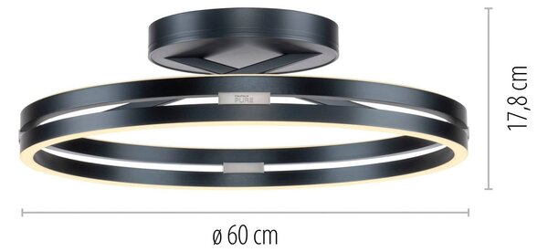 PURE Lampa sufitowa LED Loop, możliwość ściemniania, aluminiowy / szary / cynkowy, salon / jadalnia, aluminium, nowoczesny