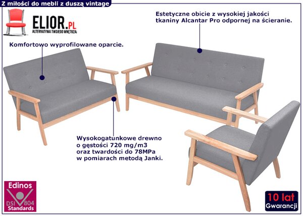 Jasnoszary zestaw wypoczynkowy w stylu vintage Z0-F39