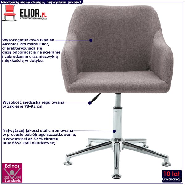 Tapicerowany fotel obrotowy do biura w kolorze taupe - Asturix