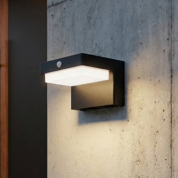 Lindby LED solarny kinkiet Eleazar, czarny, czujnik, ściemniany Eleazar, czarny, aluminium, nowoczesny