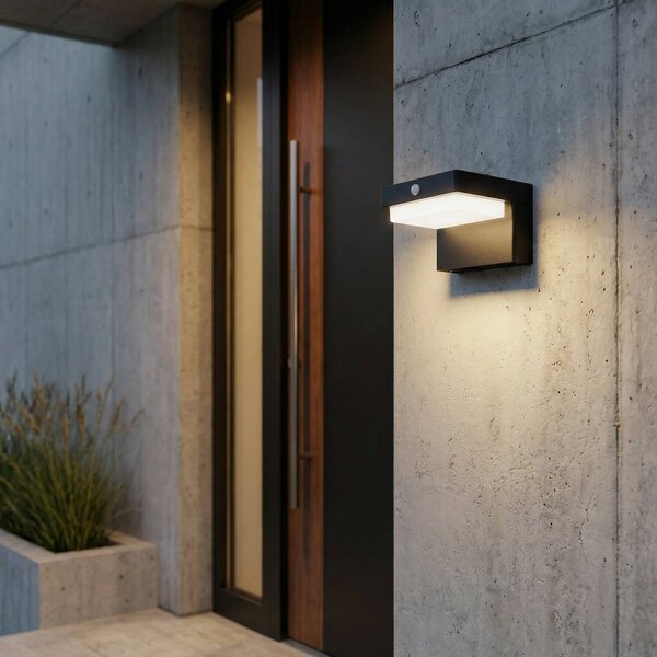 Lindby LED solarny kinkiet Eleazar, czarny, czujnik, ściemniany Eleazar, czarny, aluminium, nowoczesny
