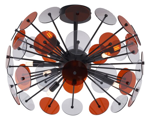 Lampa sufitowa w stylu art deco, czarna z bursztynowym i dymionym szkłem - Atomic