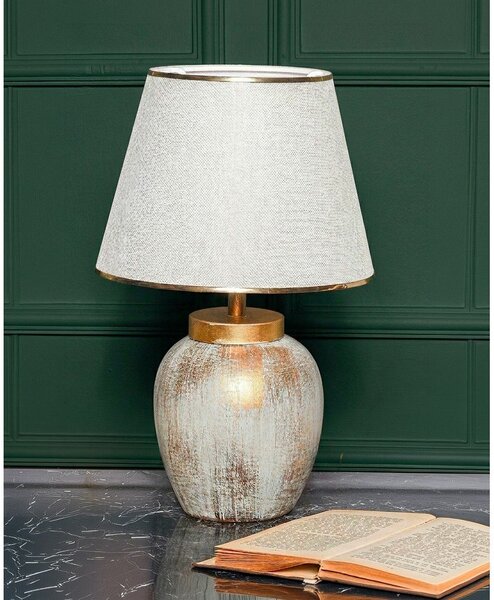 Kremowa/w kolorze złota lampa stołowa z tekstylnym kloszem (wysokość 47 cm) Yakamoz – Opviq lights