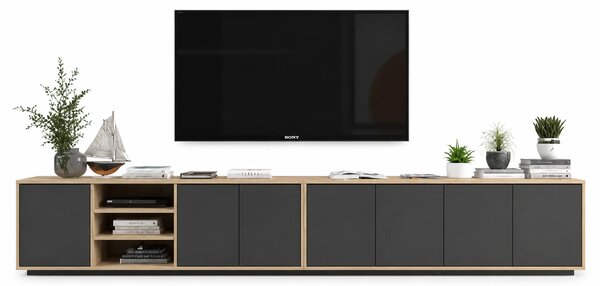 Komplet wiszących szafek rtv dąb wotan + grafit H5-D56