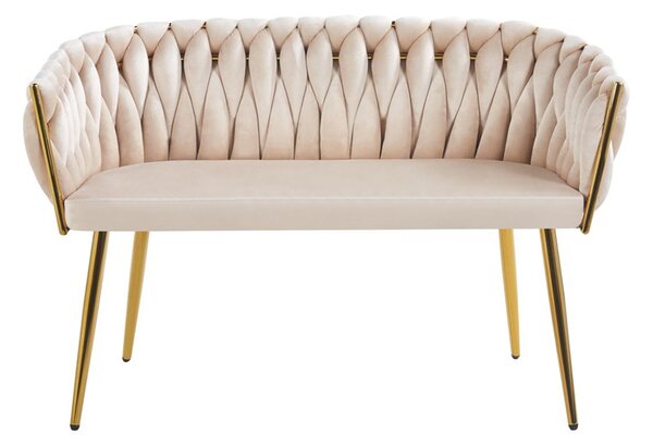 Sofa pleciona glamour do gabinetu kosmetycznego beżowa welurowa złota ROSA