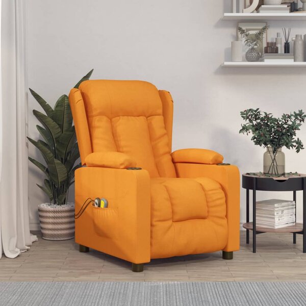 Rozkładany fotel masujący, elektryczny, ciemnożółty, tkanina