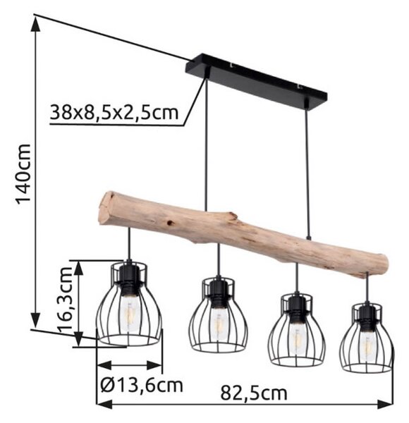 Globo Lampa wisząca Mina, możliwość ściemniania, jasne drewno, salon / jadalnia, drewno