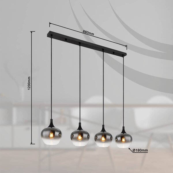Globo Lampa wisząca szklana Maxy, możliwość ściemniania, aluminiowy / szary / cynkowy, salon / jadalnia, szkło