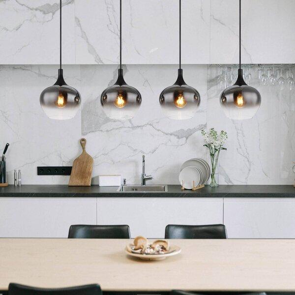 Globo Lampa wisząca szklana Maxy, możliwość ściemniania, aluminiowy / szary / cynkowy, salon / jadalnia, szkło