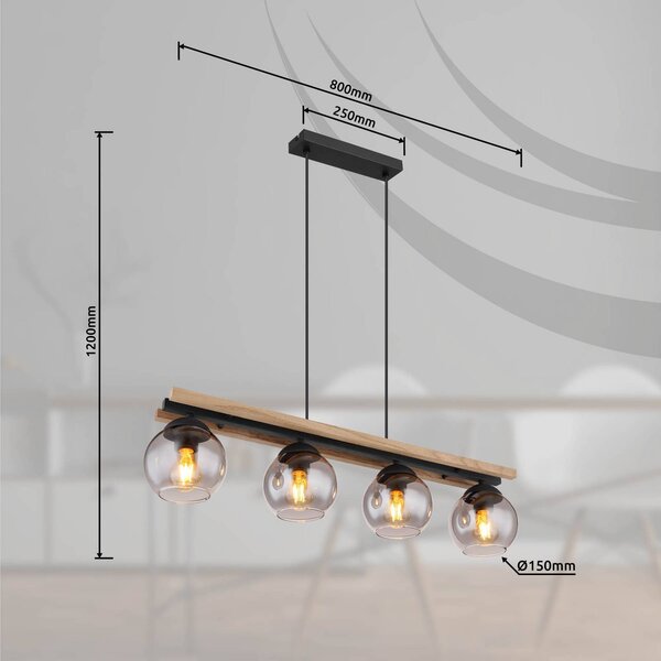 Globo Lampa wisząca szklana Conni, możliwość ściemniania, aluminiowy / szary / cynkowy, salon / jadalnia, szkło