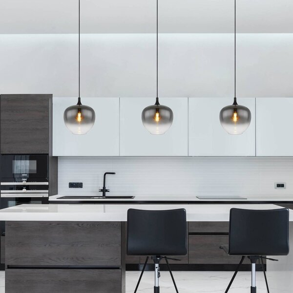 Globo Lampa wisząca szklana Maxy, możliwość ściemniania, aluminiowy / szary / cynkowy, salon / jadalnia, szkło