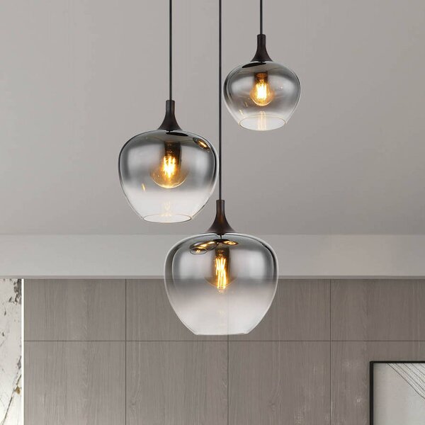 Globo Lampa wisząca szklana Maxy, możliwość ściemniania, aluminiowy / szary / cynkowy, salon / jadalnia, szkło