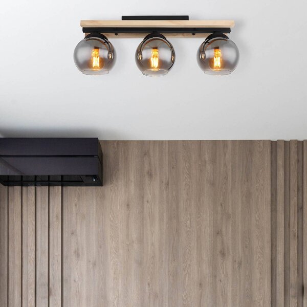 Globo Lampa sufitowa Conni, możliwość ściemniania, aluminiowy / szary / cynkowy, salon / jadalnia, drewno