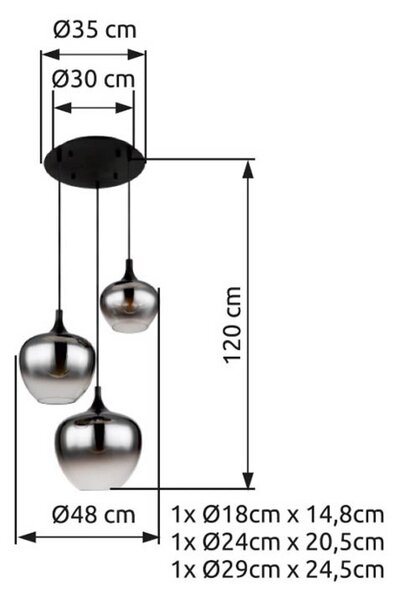 Globo Lampa wisząca szklana Maxy, możliwość ściemniania, aluminiowy / szary / cynkowy, salon / jadalnia, szkło
