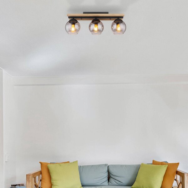 Globo Lampa sufitowa Conni, możliwość ściemniania, aluminiowy / szary / cynkowy, salon / jadalnia, drewno