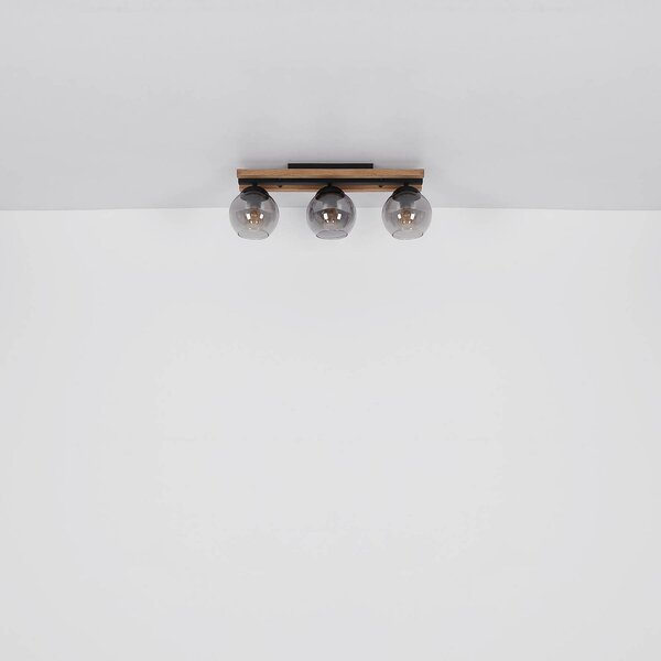Globo Lampa sufitowa Conni, możliwość ściemniania, aluminiowy / szary / cynkowy, salon / jadalnia, drewno