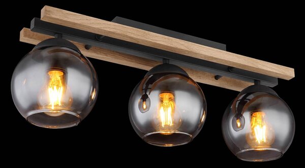 Globo Lampa sufitowa Conni, możliwość ściemniania, aluminiowy / szary / cynkowy, salon / jadalnia, drewno