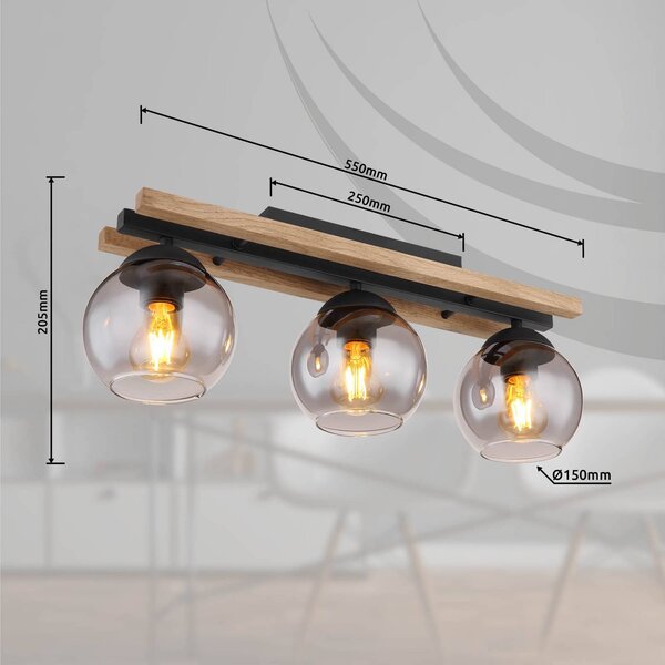 Globo Lampa sufitowa Conni, możliwość ściemniania, aluminiowy / szary / cynkowy, salon / jadalnia, drewno