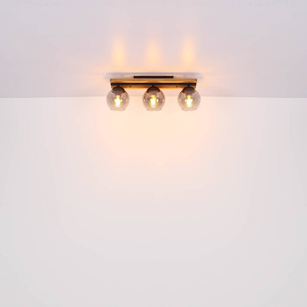 Globo Lampa sufitowa Conni, możliwość ściemniania, aluminiowy / szary / cynkowy, salon / jadalnia, drewno