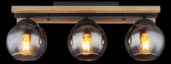 Globo Lampa sufitowa Conni, możliwość ściemniania, aluminiowy / szary / cynkowy, salon / jadalnia, drewno