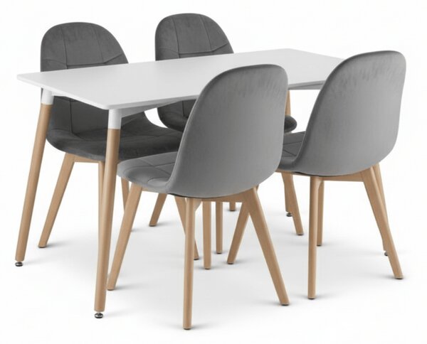 Zestaw jadalniany 1 + 4, biały stół ADRIA 120x80 cm + ciemnoszare aksamitne krzesło BORA