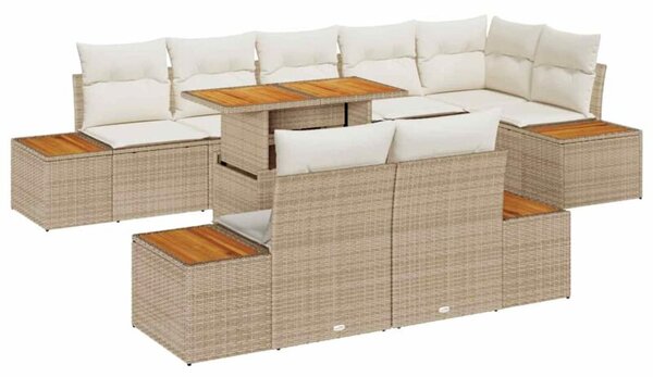 Zestaw Mebli Ogrodowych Komplet Wypoczynkowy Narożny 9-Częściowy Beżowy Rattan Na Taras Balkon Ogród