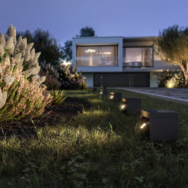KLEWE LED solarny reflektor ogrodowy Alea antracytowy 15 x cm IP65, czarny, aluminium, nowoczesny