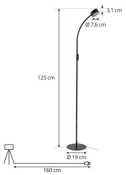 Lampa stojąca Maori Lindby, możliwość ściemniania, czarny, biuro, metal, nowoczesny