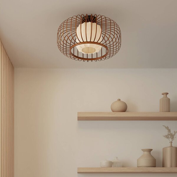 Lampa sufitowa Davella Lindby, możliwość ściemniania, ciemne drewno, salon / jadalnia, bambus, skandynawski