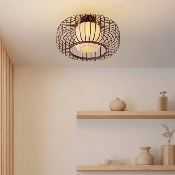 Lampa sufitowa Davella Lindby, możliwość ściemniania, ciemne drewno, salon / jadalnia, bambus, skandynawski