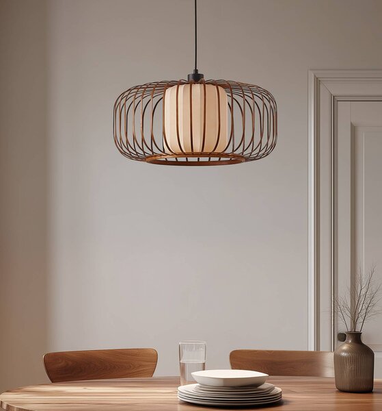 Lampa wisząca Davella Lindby, możliwość ściemniania, ciemne drewno, salon / jadalnia, bambus, skandynawski