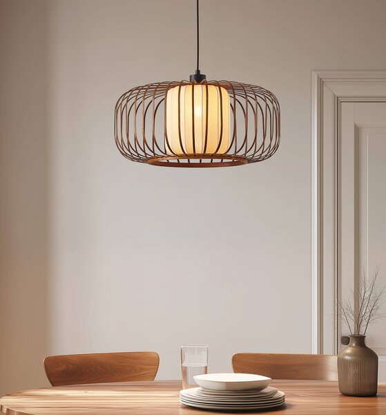 Lampa wisząca Davella Lindby, możliwość ściemniania, ciemne drewno, salon / jadalnia, bambus, skandynawski