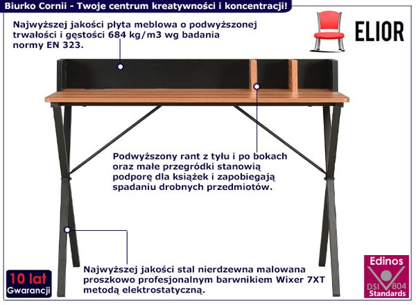 Biurko w stylu loft z przegródkami czarny + brązowy L5-D50