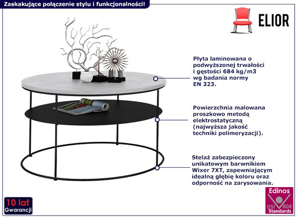 Okrągły stolik kawowy z półką beton W1-Z60