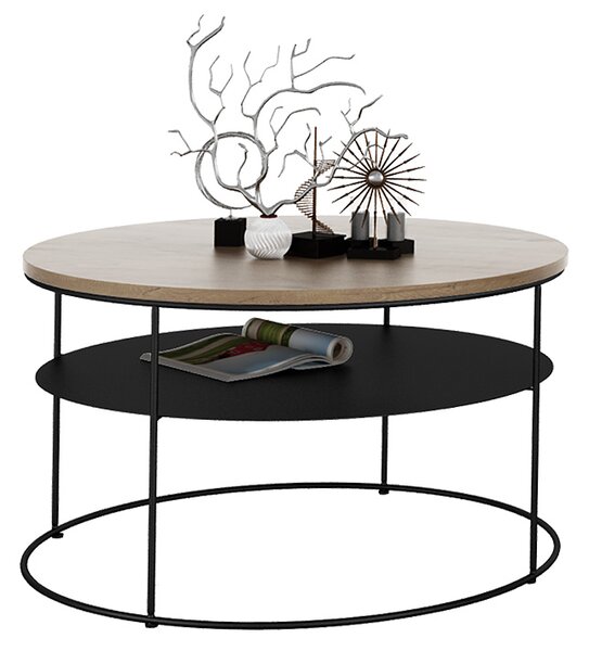 Okrągły stolik kawowy w stylu loft dąb lancelot T9-N75