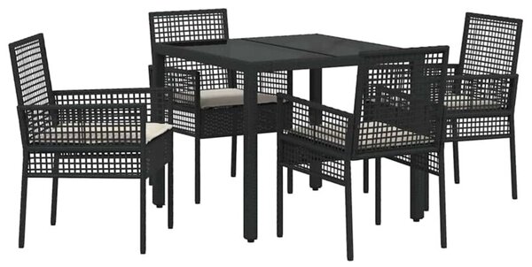 Zestaw Mebli Ogrodowych Komplet Jadalniany 5-Częściowy Czarny Rattan Na Taras Balkon Ogród