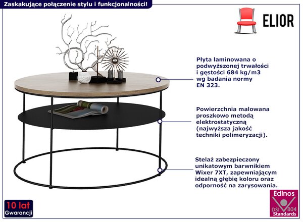 Okrągły stolik kawowy w stylu loft dąb lancelot T9-N75