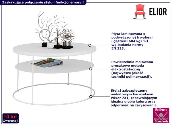 Biały okrągły stolik kawowy z półką G6-W14