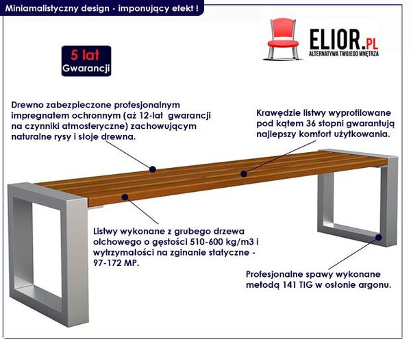 Drewniana ławka na metalowych nogach 150cm Eret 8X Z1-W07