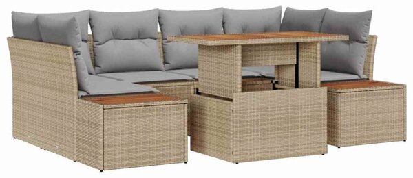Zestaw Mebli Ogrodowych Komplet Ogrodowy 7-Częściowy Beżowy Rattan Na Taras Balkon Ogród