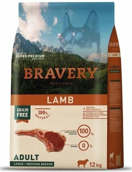Dog ADULT large/medium Karma dla psów 12kg - jagnięcina BRAVERY 1003508