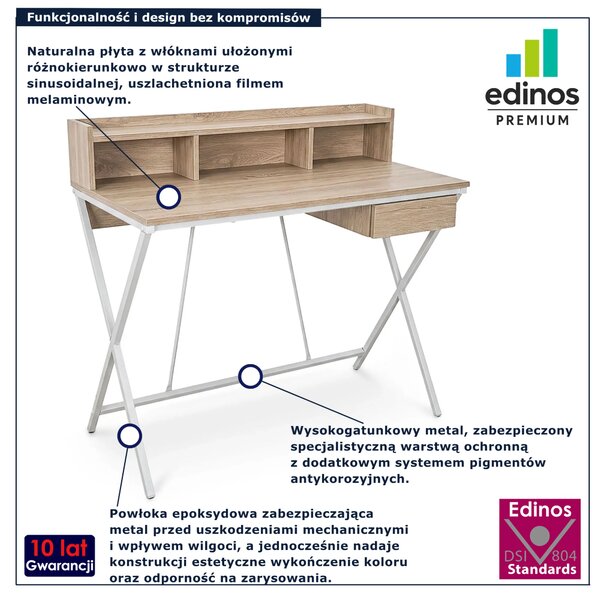 Nowoczesne biurko z nadstawką dąb sonoma 100 cm - Corvello