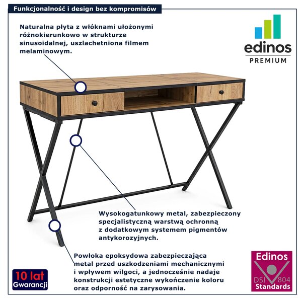 Loftowe biurko na metalowej podstawie 120 cm dąb craft - Arvello