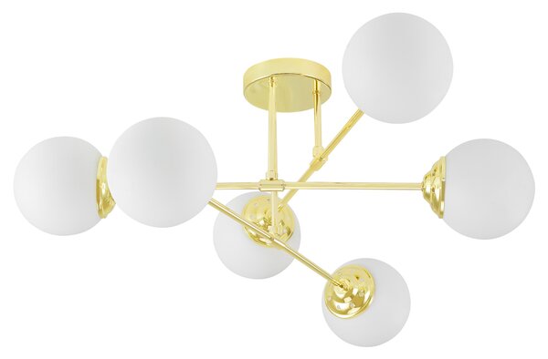 LAMPA WISZĄCA SUFITOWA ŻYRANDOL NOWOCZESNA ZŁOTO KLASYCZNE BIAŁE KULE FINO 6 LED