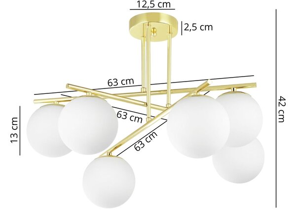 LAMPA SUFITOWA WISZĄCA ŻYRANDOL NOWOCZESNA ZŁOTO KLASYCZNE BIAŁE KULE LEDO 6