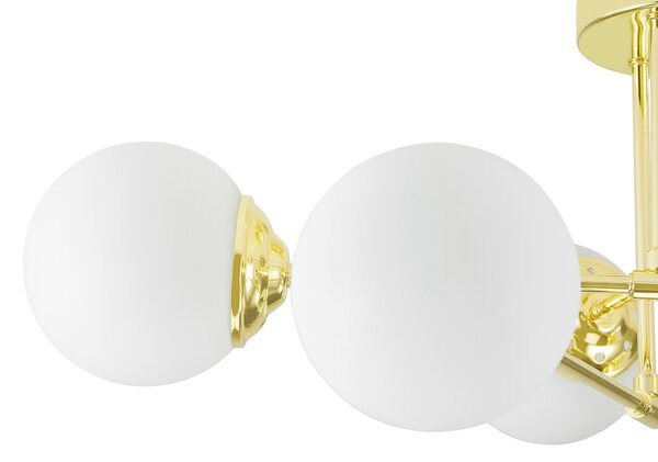 LAMPA WISZĄCA SUFITOWA ŻYRANDOL NOWOCZESNA ZŁOTO KLASYCZNE BIAŁE KULE FINO 6 LED