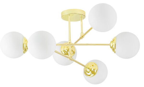 LAMPA WISZĄCA SUFITOWA ŻYRANDOL NOWOCZESNA ZŁOTO KLASYCZNE BIAŁE KULE FINO 6 LED